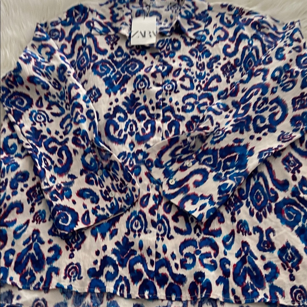 Zara Vibrant Blue and White Blouse size XL brand new length 30” bust 44” - Picture 11 of 12